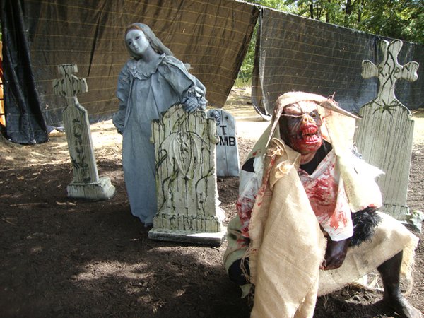 Ghouls lurking at the cemetery.